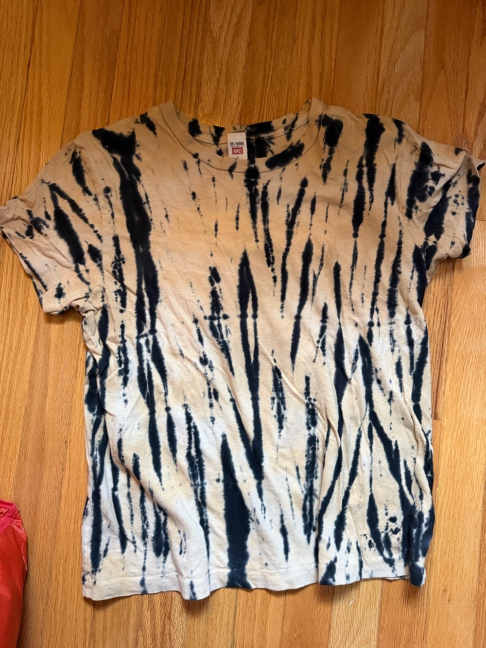 Re/Done Tie-Dye Short Sleeve Tee - Black and Cream